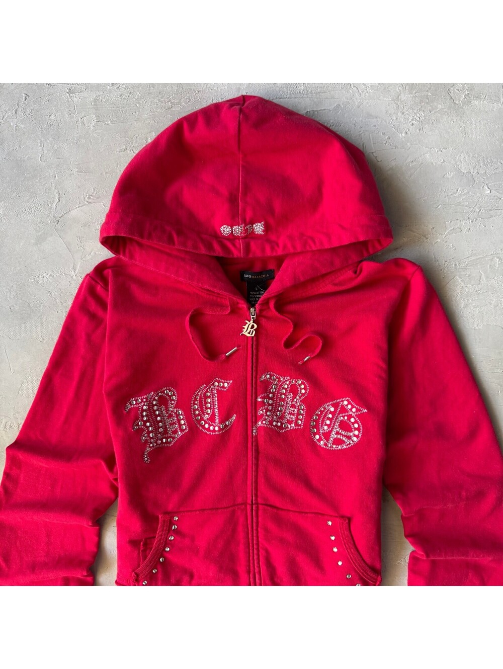 Vintage Y2K BCBG Red Rhinestone McBling Logo Zip Hoodie Women's Size L - Picture 2 of 6